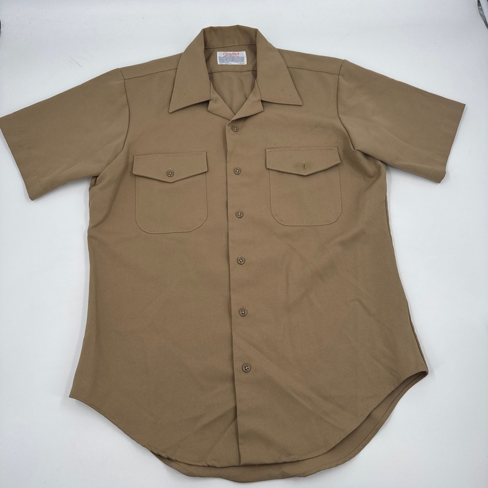 Creighton Mens Khaki Tan US Navy Certified Short Sleeve Work Shirt 15.5 M USA